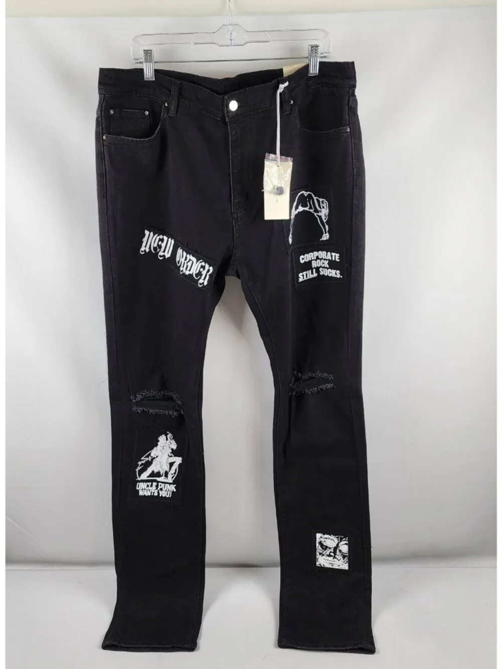 mnml Jeans Mens 40 Vintage Black New Order Corporate Rock Still Sucks Denim NWT